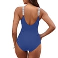 thumbnail image 3 of Women Tummy Control One Piece Swimsuit Ruched V Neck Push Up Bathing Suit Full Coverage Slimming Swimwear Sky Blue M, 3 of 3