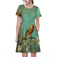 thumbnail image 1 of Easygdp Retro Birds para Vestido Transpirable de Mujer, Vestido Suelto de Manga Corta con Pliegues y Bolsillos para el Verano, 1 of 6