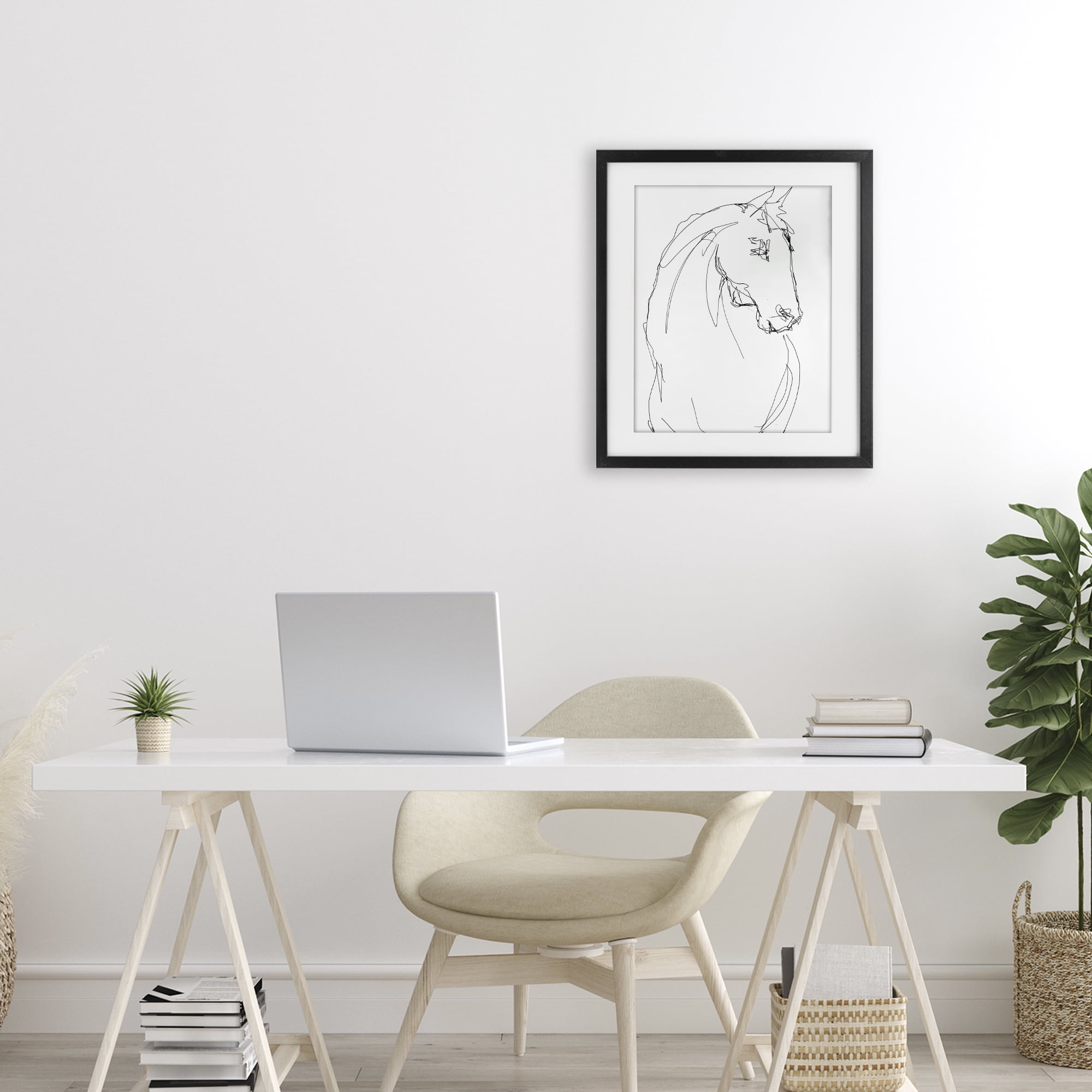 Stupell Industries Sketched Horse Contour Black Framed Print Under Glass, design by Lorenzo Collective