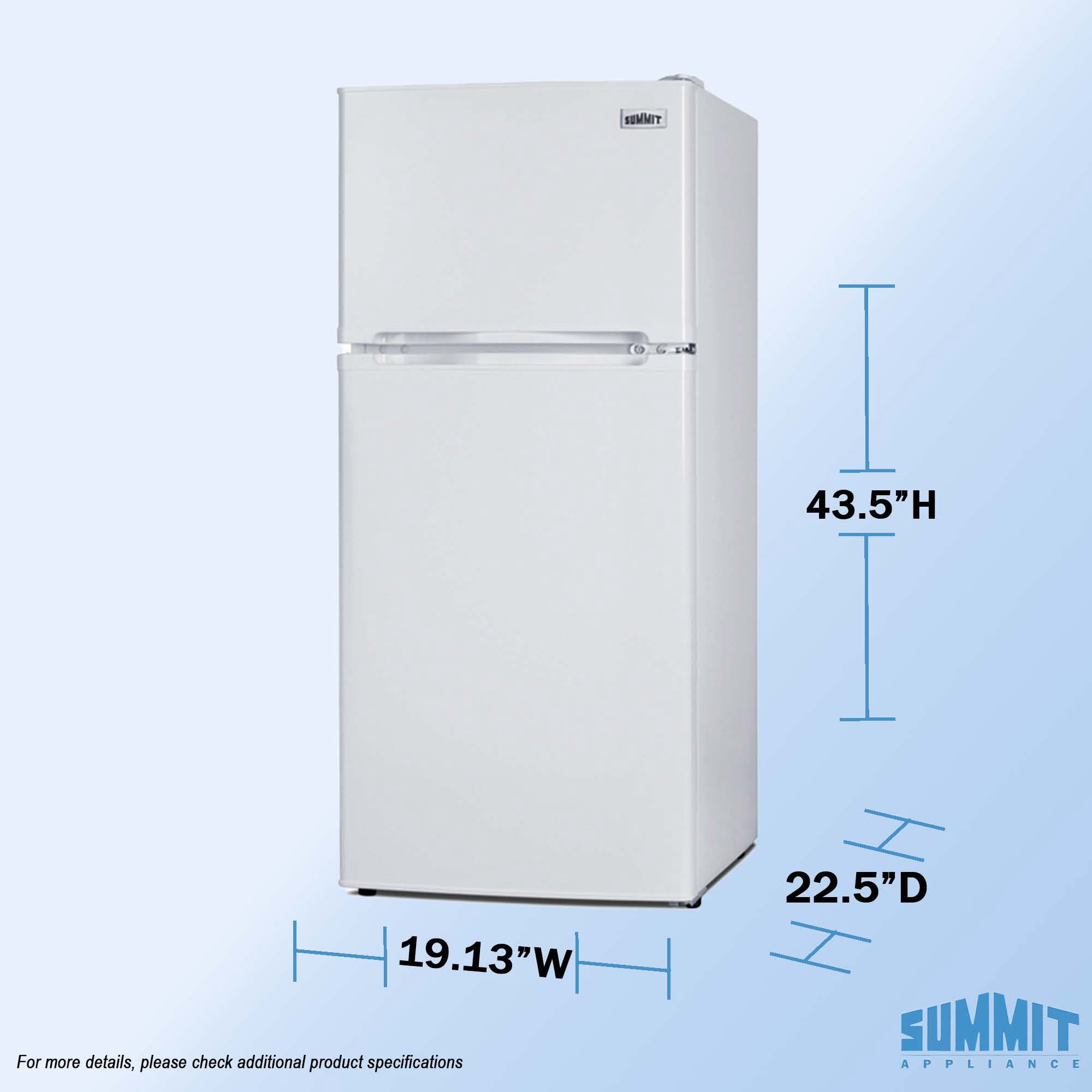 Summit 19 Inch Refrigerator, 4.3 cu.ft. Capacity, Freezer, Undercounter, ADA Compliant, 43” Height, White - FF12LW