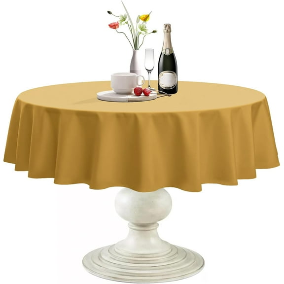 Round Tablecloth, Waterproof & Stain Resistant Table Cloth Wrinkle Free Fabric Washable 210GSM Polyester Table Cover for Spring/Party/Outdoor - 60 inch,White