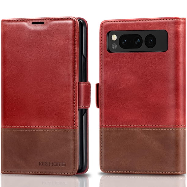 Funda para Google Pixel Fold 2023 KEZiHOME de cuero genuino con RFID