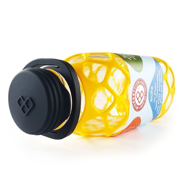 Meshbottle with Silicone Top - Sun Yellow - Plastic-free, BPA-free, Phthalate-free Glass Water Bottle - 32 oz