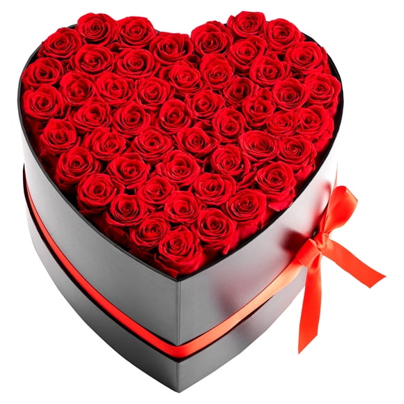 KFFKFF Forever Flowers, 50 Preserved Roses in a Heart Shape Box, Eternal Flowers Immortal Bouquet Birthday Present for Delivery Prime Women Her Wife Mothers, Red