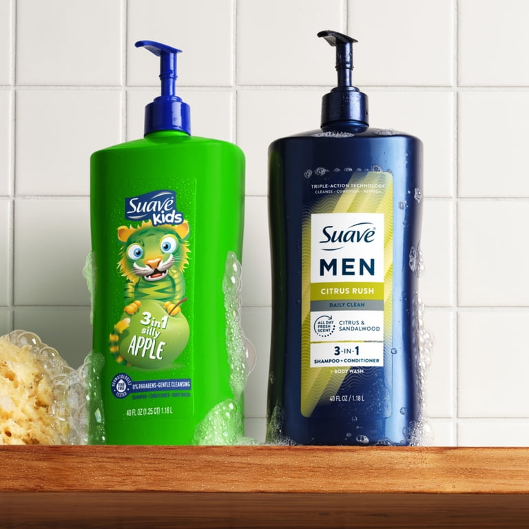 Suave Men Citrus Rush 3-in-1 Shampoo, Conditioner & Body Wash with