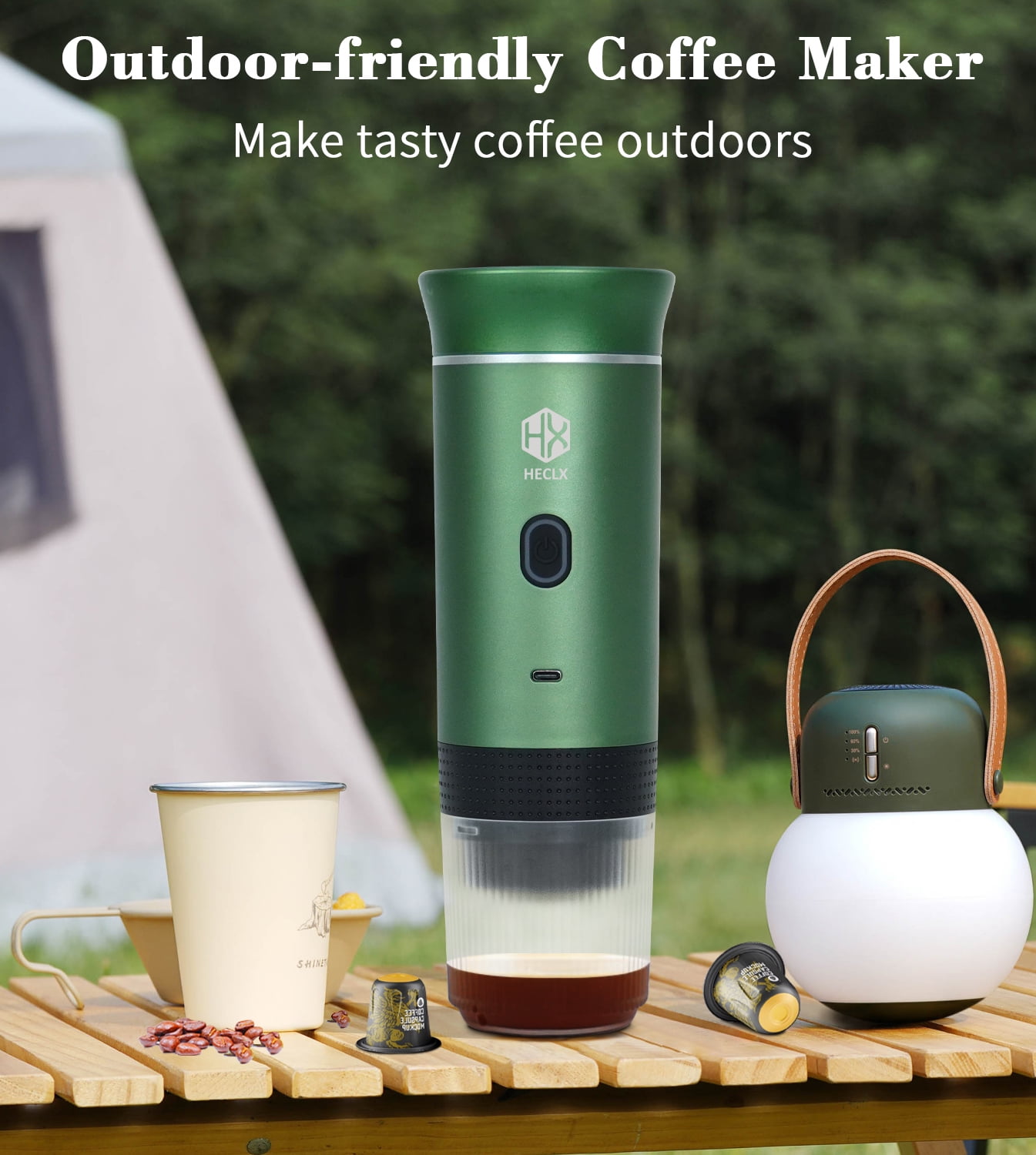 Portable Electric Espresso Machine, Travel Coffee Maker for Camping, Car Coffee Maker Self-Heating, Compatible with Ground Coffee & NS Capsule for RV, Hiking, Office