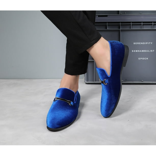 Santimon Mens Velvet Penny Loafers Slip-on Metal Buckle Casual Shoes  Leather Dress Shoes Blue 12 US - Walmart Business Supplies