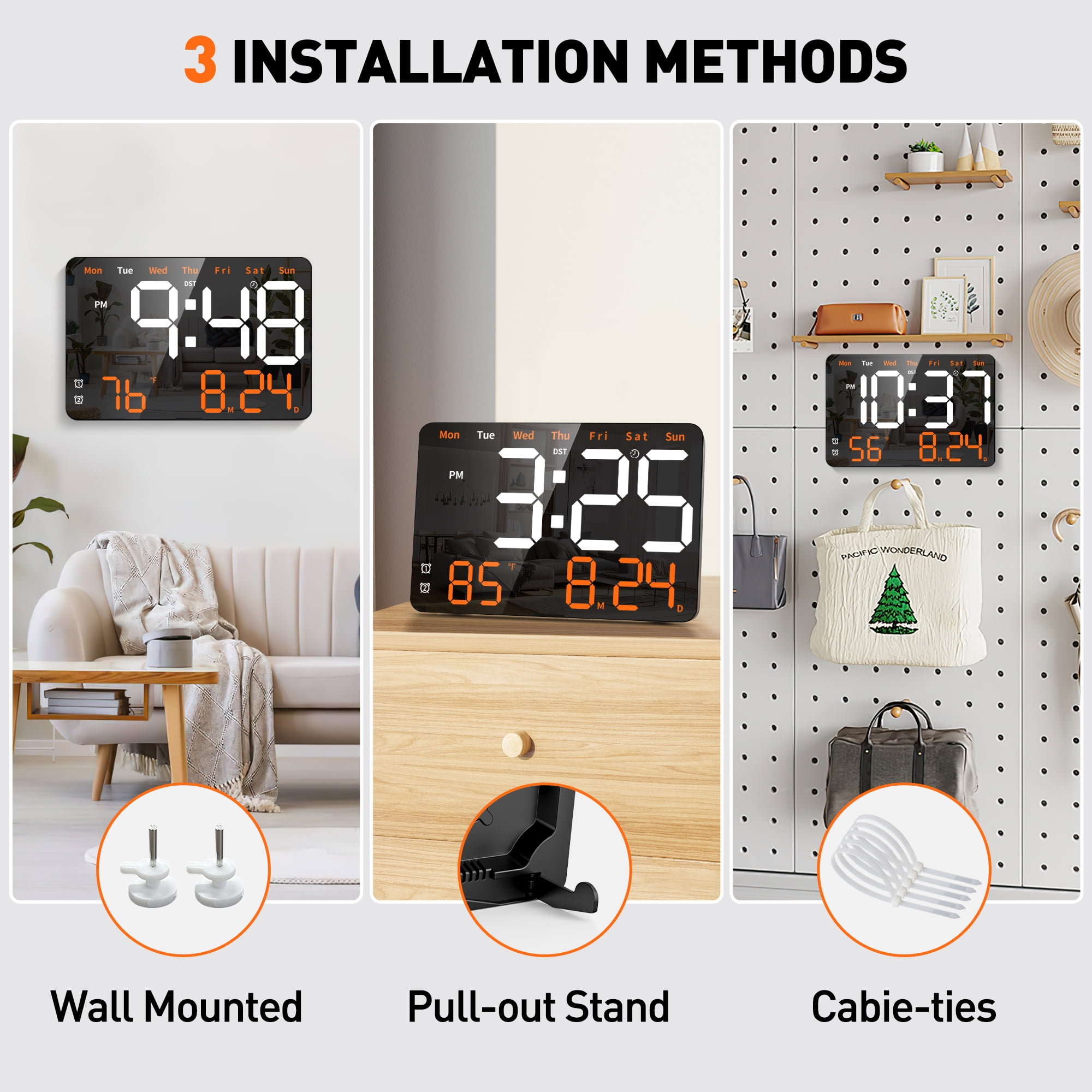 Digital Clock,11.5" Large LED Display Digital Wall Clock, Brightness Adjustable,with Day and Date,Indoor Temperature, Snooze,12/24 H,for Home,Office,Living Room