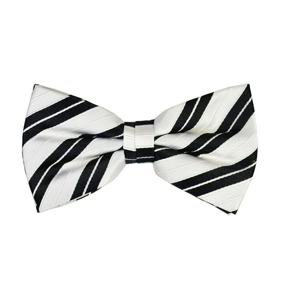 White and Black Striped Silk Bow Tie