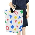 thumbnail image 4 of Yayeee Freestanding Laundry Hamper with Handle Collapsible Large Storage Basket for Clothes, Blue Retro Triangles, 4 of 7