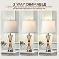 thumbnail image 3 of Tacoday Set of 2 glass table lamps for living room with 2 USB ports, 3-level adjustable touch bedroom light, modern brown amber nightstand light with 2 LED bulbs, perfect for modern style decoration., 3 of 7