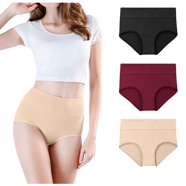WZXFASHION Women's High Waisted Cotton Underwear Stretch Briefs Soft Full Coverage Panties 3P Intimates Multicolor M