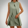 thumbnail image 2 of Lovskoo Summer Rompers for Women 2024 Dressy Short Rompers Front Open Two Layers One Piece Business Jumpsuits Shorts Solid Fashion Going Out Clothes Olive Green, 2 of 9