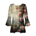 thumbnail image 5 of CYMMPU Loose Fit Button V Neck Flare Sleeve 3/4 Sleeve Spring Tops Summer Fashion Shirts Blouses for Women Dressy Casual Tunic Tops Flower Pattern Empire Waist A Line T-Shirts Multicolor S, 5 of 5