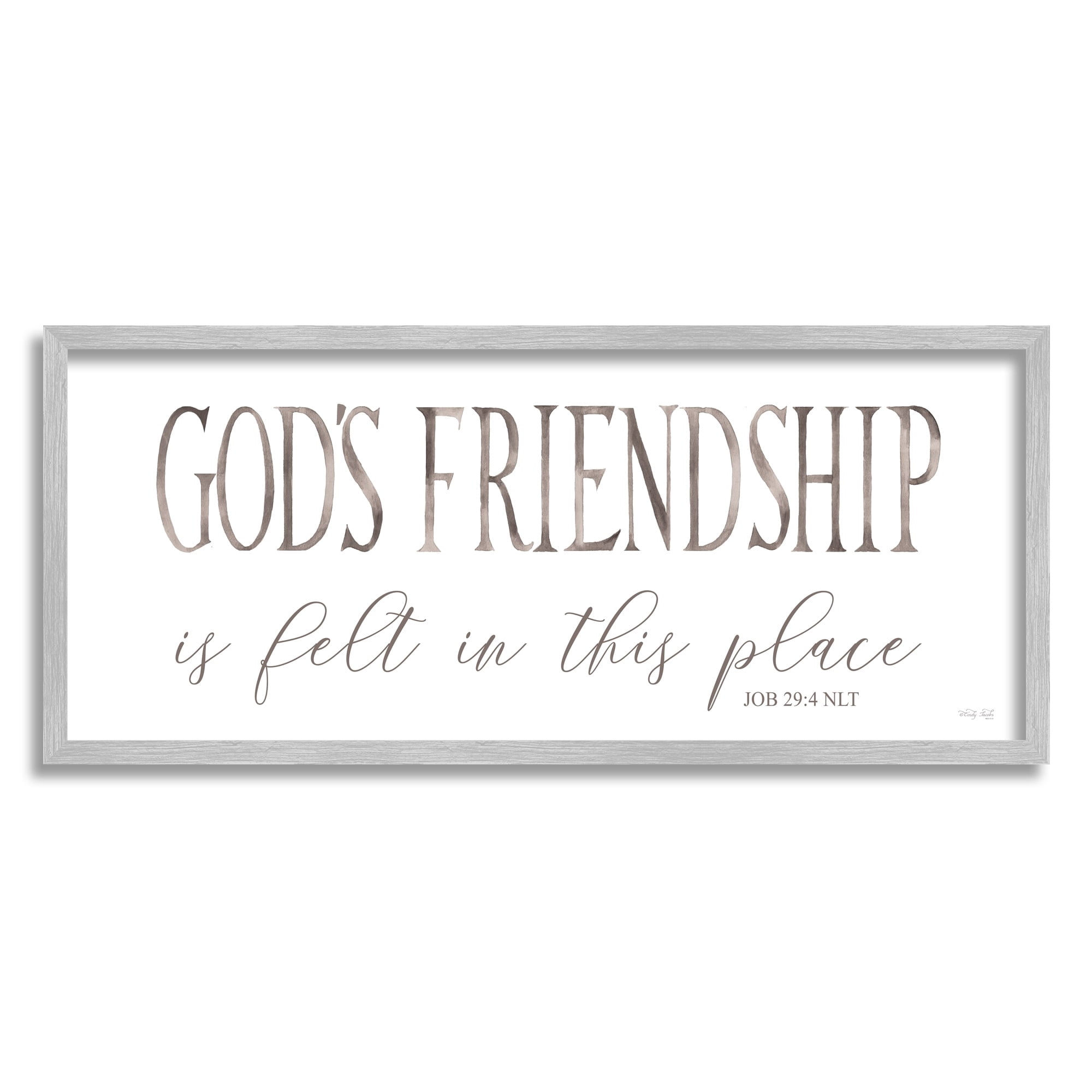 Stupell Industries God's Friendship Religious Home Casual Phrase Sign Graphic Art Gray Framed Art Print Wall Art, Design by Cindy Jacobs