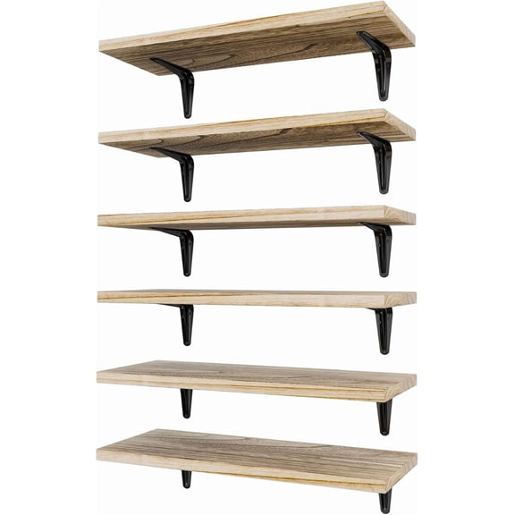 Floating Shelves for Wall Set of 6, 15.7in Wood Wall Shelf for Decor, Bathroom, Bedroom, Storage, Book,Kitchen, Living Room - Rustic Brown(fs-40-l)