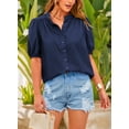 thumbnail image 3 of PRETTYGARDEN Women's Summer Button Down Shirts Short Lantern Sleeve V Neck Cotton Cute Dressy Casual Ladies Tops Blouses, 3 of 7