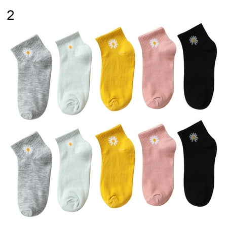 

harmtty 5Pairs Women Marguerite Star Print Elastic Cotton Anti Sweat Low Cut Ankle Socks