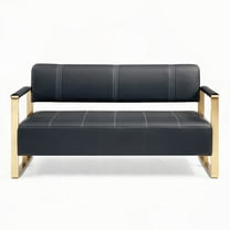 Modern 57.9" Faux Leather Loveseat Sofa for Small Spaces in Living Room with Golden Metal Arms