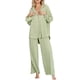 thumbnail image 3 of VISgogo Traje de pantalón de dos piezas para mujer, blusa de manga larga de color liso y pantalones de corte recto VISgogo  moda, 3 of 9