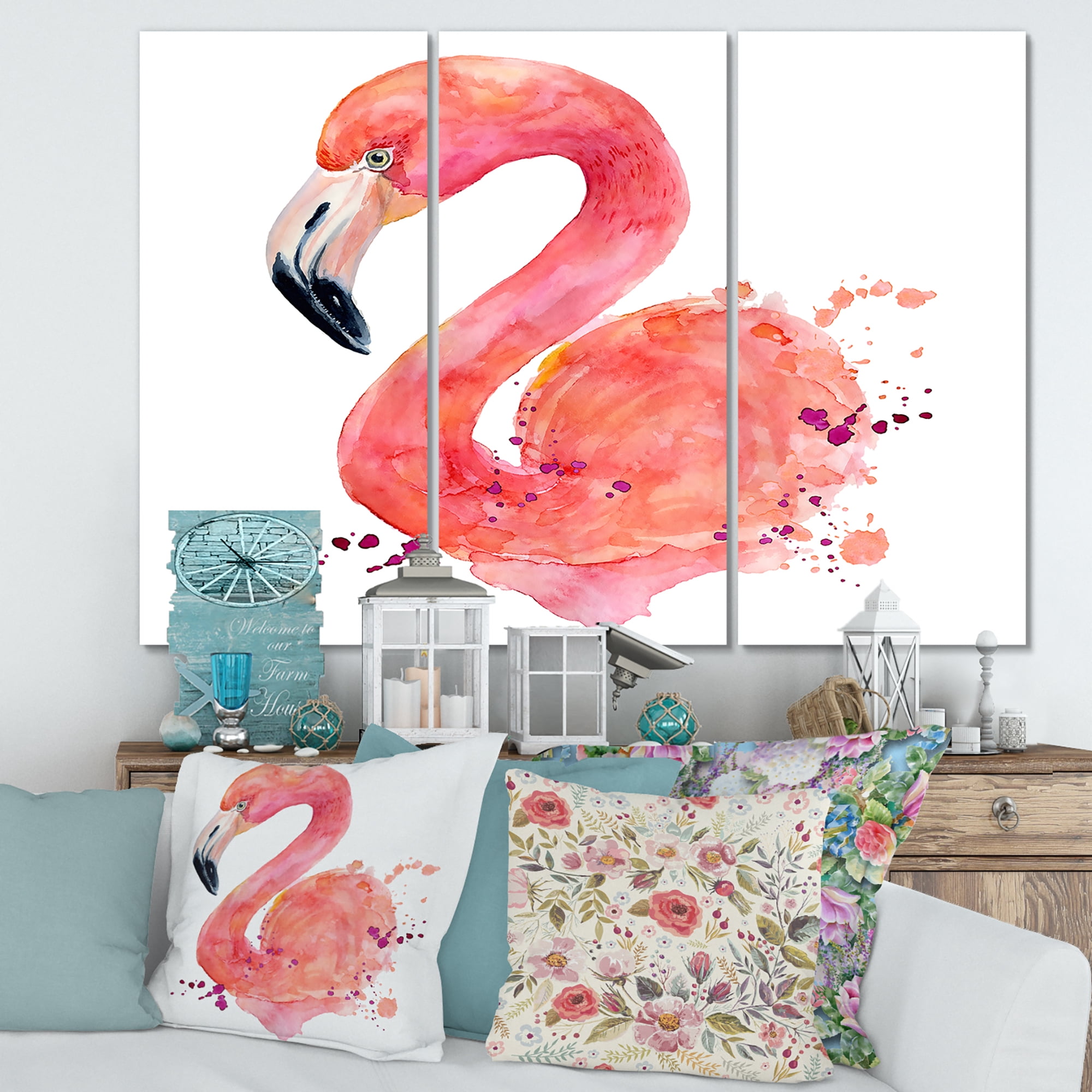 Designart ' Abstract Portrait of Pink Flamingo I ' Farmhouse Canvas Wall Art Print