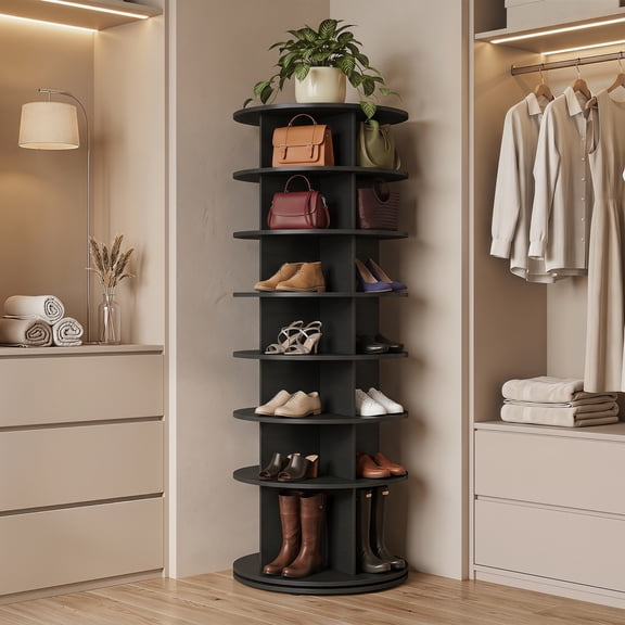 Costway 7-Tier Rotating Shoe Rack Tower with 4 Cubes Per Shelf for Hats, Bags & Books Black