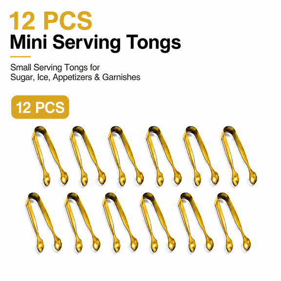 MORAVE 12 Pcs Gold 4 inches 304 Stainless Steel Mini Appetizer Serving Tongs for Tea Party, Coffee Bar & Catering
