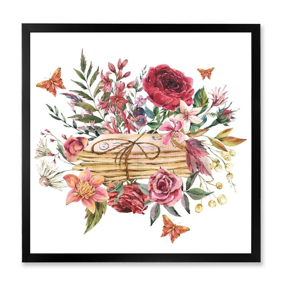 Designart 'Wildflowers With Vintage Old Letters' Farmhouse Framed Art Print