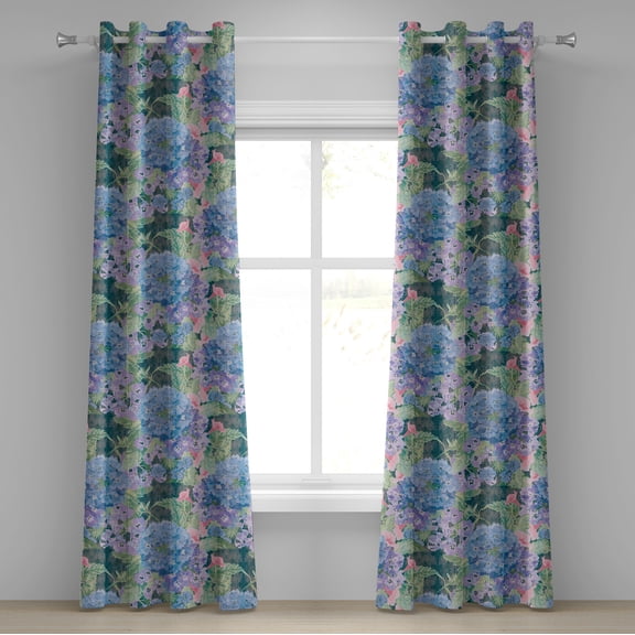 Ambesonne Hydrangea Grommet Curtain, Grunge Floral Jungle Art, 50"x120", Pale Lilac Lavender Blue