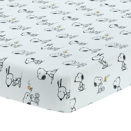 UPC: 0084122011106 | Lambs & Ivy Classic Snoopy 100% Cotton White/Black Fitted Baby Crib Sheet