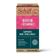 (2 pack) (2 pack) Schiff Biotin + Vitamin C Capsules (30 count), Gluten-Free & Non-GMO Supplement That Supports Hair, Skin & Nails and Natural Collagen Production٭
