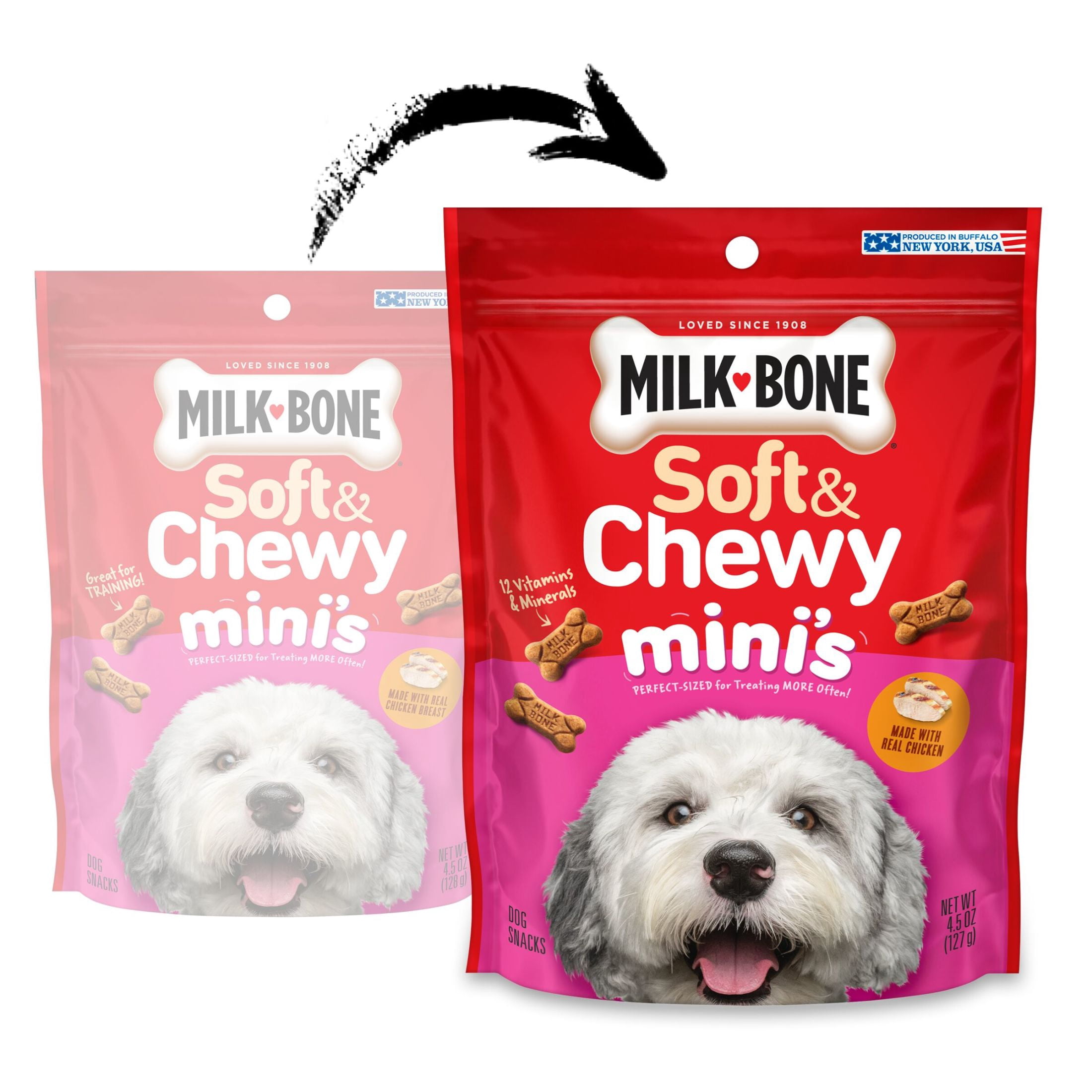 (6 pack) Milk Bone Soft & Chewy Mini’s Dog Treats, Made with Real Chicken, 4.5 oz Pouch