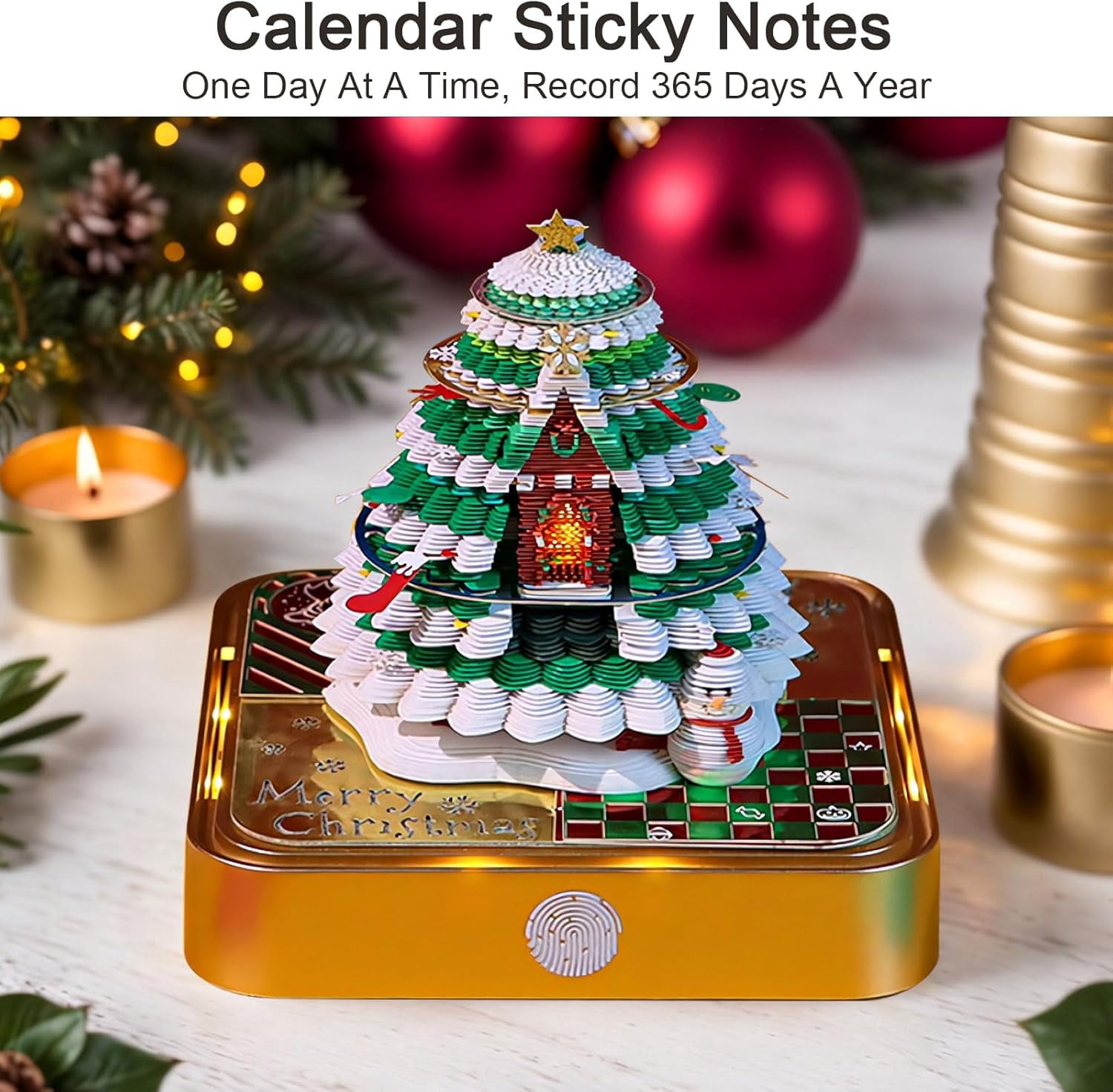 2026 Desk Calendar Colorful Lights Christmas Tree, 3D Sticky Notes Non-stick Post-it Note School Office Family Stress Reduction Calendar Best Gifts(Christmas Tree)