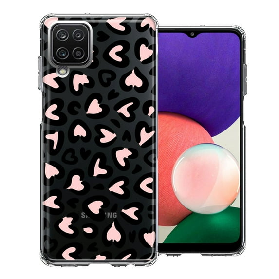 MUNDAZE Samsung Galaxy A22 5G Cute Pink Leopard Print Hearts Valentines Day Love Double Layer Phone Case Cover