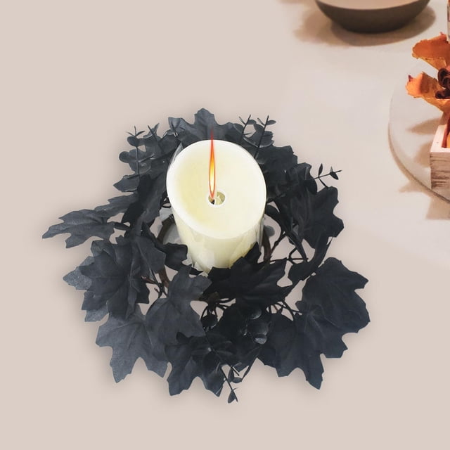 Anillos de vela Guirnaldas Vela artificial de Halloween Guirnalda Decoración para el hogar Anillos de portavelas para sala de estar Ventana Vacaciones arce negro perfecl Corona de candelero