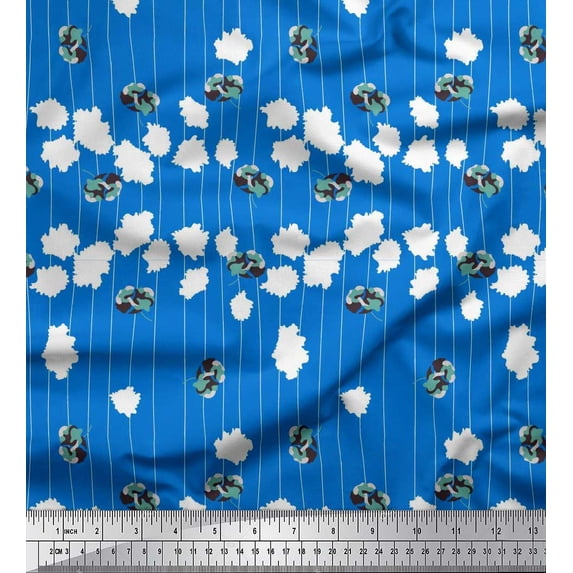 Soimoi Silk Fabric Stripe & Floral Artistic Print Fabric by the Yard 42 Inch Wide