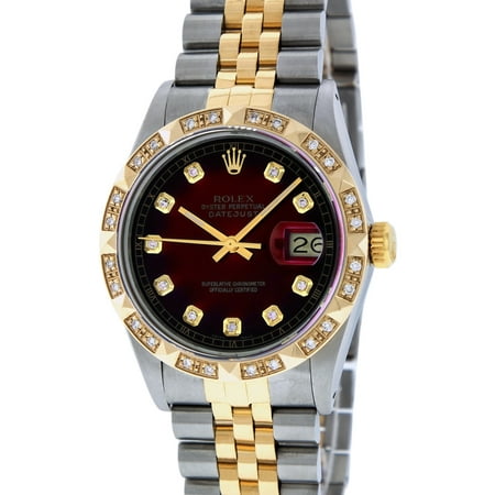 Pre-Owned Rolex Mens Datejust Steel & Yellow Gold Red Vignette Diamond Watch 16013