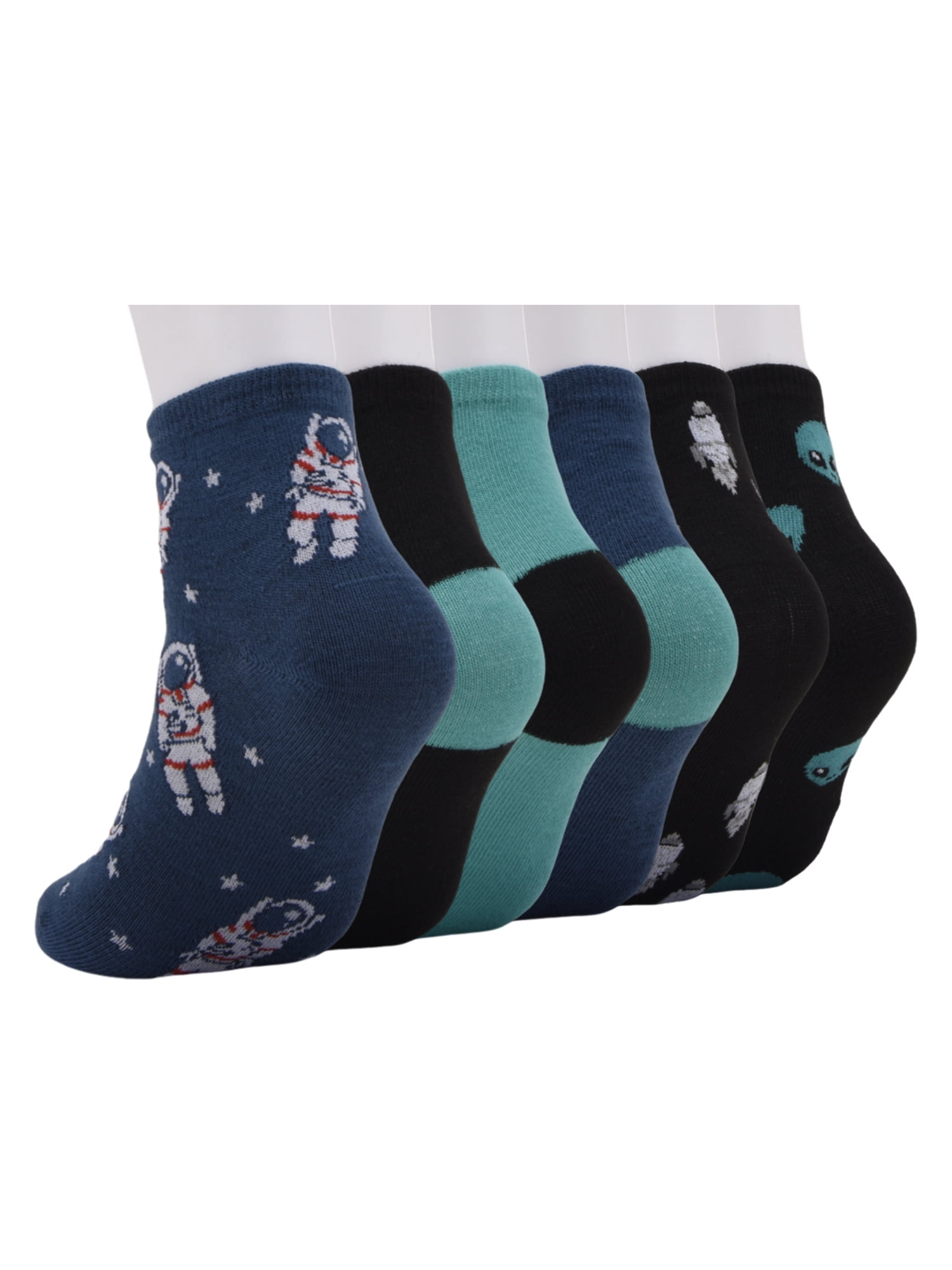 Wonder Nation Mid Crew Graphic Socks, 6-Pack Boys Shoe Size S (4-8.5) - L (3-9)