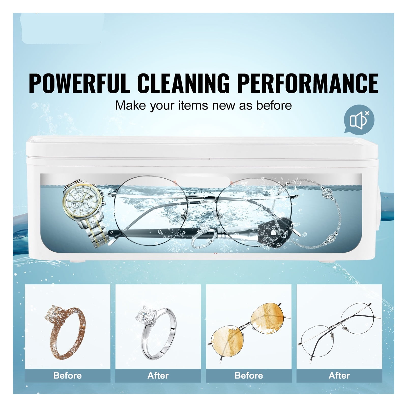 Ultrasonic Cleaner Machine 470ml w/ 4 Timer Modes,Portable ultrasonic jewelry cleaner w/ Cleaning Basket,for Eyeglasses