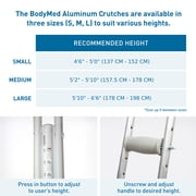 BodyMed Lightweight Aluminum Crutches Pair, Adult, Tall, 5' 10–6' 6 – Height Adjustable Crutches – Includes Padded Underarm Cushions, Hand Grips, Rubber Tips