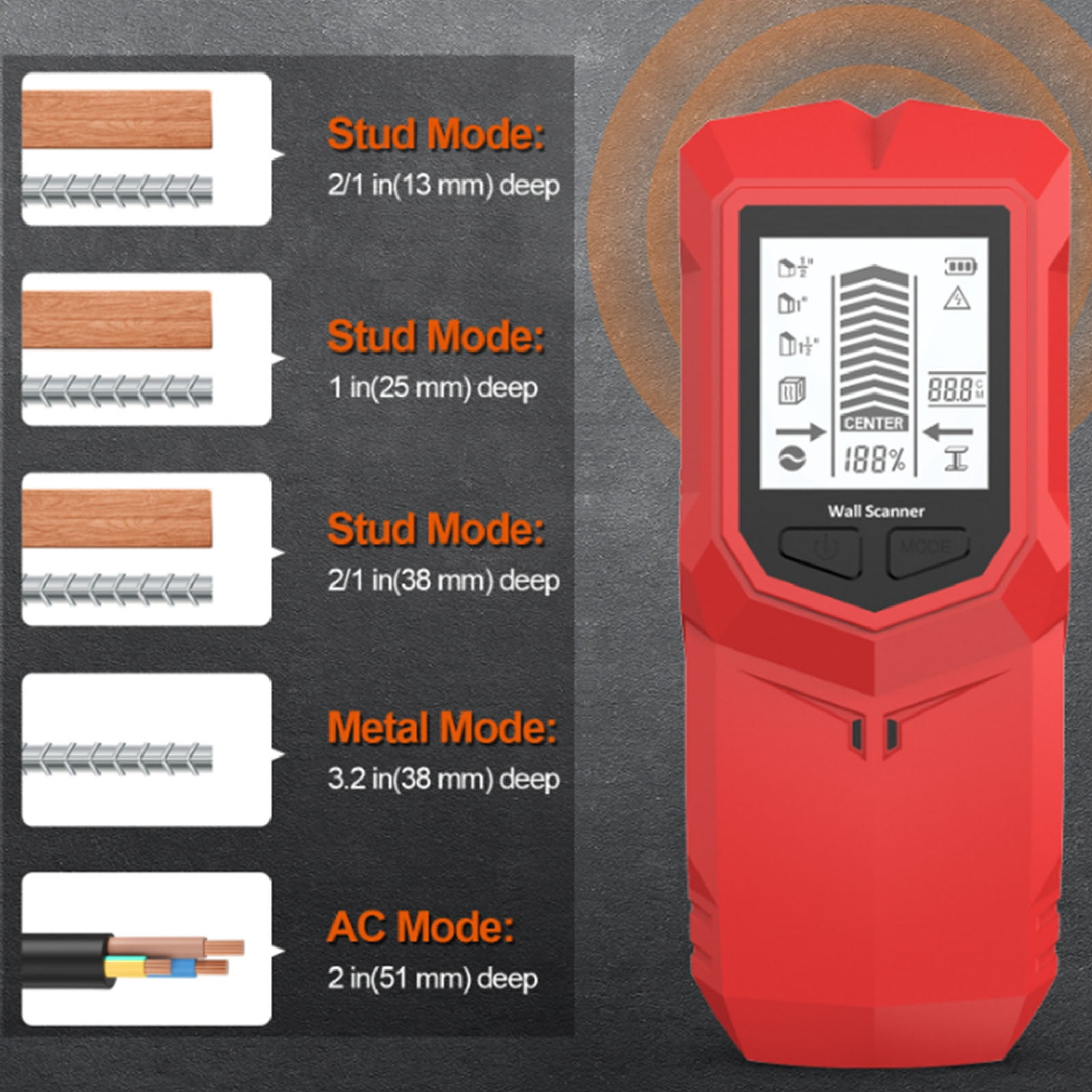 NFTIGB 7-in-1 Stud Finder Wall Scanner LCD Display Electronic Wood Metal Wire Detector, 6.7 inches / 17 cm