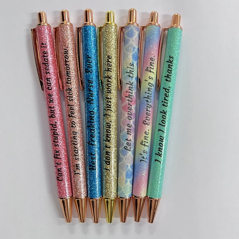 7Pcs 1.0mm Ballpoint Pens Glitter Shell Constant Ink School Students  Inspirational Quotes Push Type Funny Pens for Daily Use,7pcs One Size 