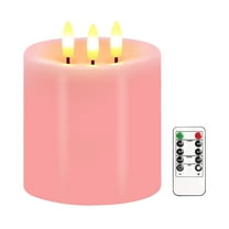 Large 3 Wick Flameless Candles, 4"x4" Flickering Flameless Candles with Remote & Timer, Dimmable Real Wax LED Candles Battery Operated, Electric Pillar Candles for Home Xmas Wedding Decor