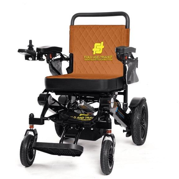 Fold And Travel Mobility Auto Fold Electric Wheelchair Travel Ready Portable Power Chair Travel Companion for Seniors and Adults (1 Battery 15  Miles Range, Brown)