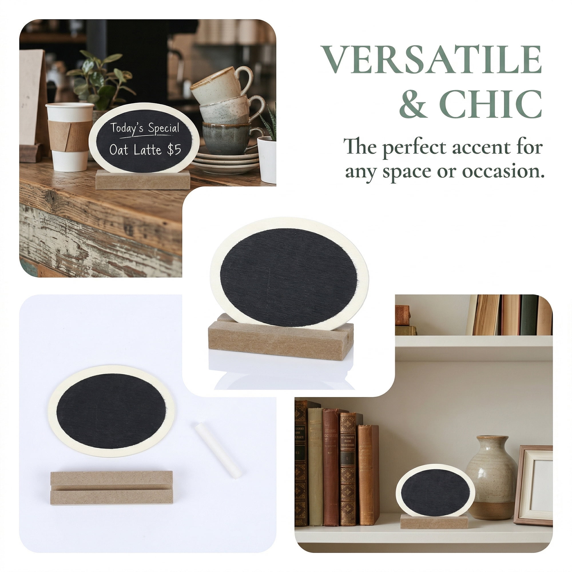 Unique Bargains 20Pcs Mini Chalkboard Signs with Support Base 5Pcs Ellipse 3.2" x 1.0" x 2.5"