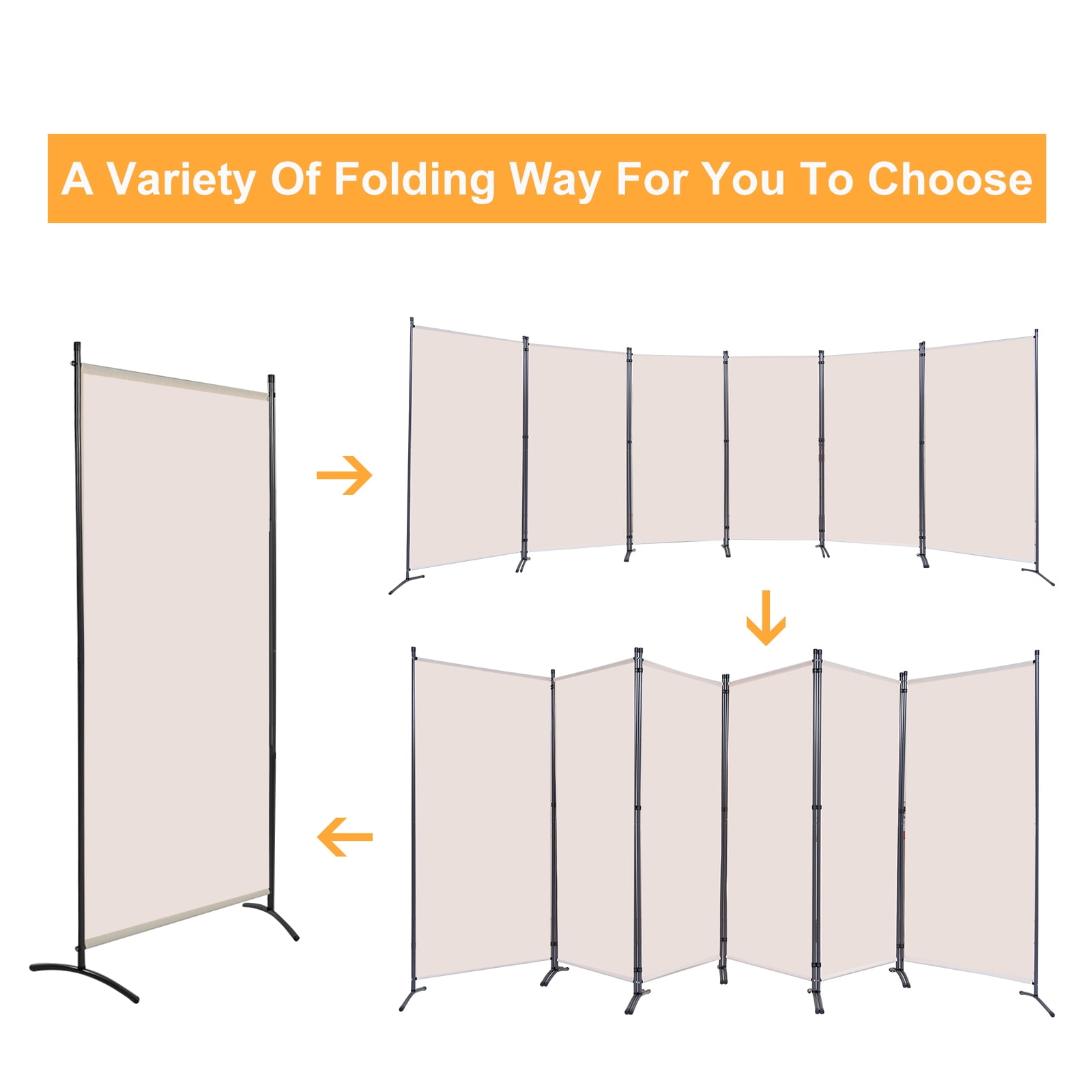 YASRKML Portable Folding Privacy Screen for Office Steel Frame & Polyester Fabric Beige, 6 Count