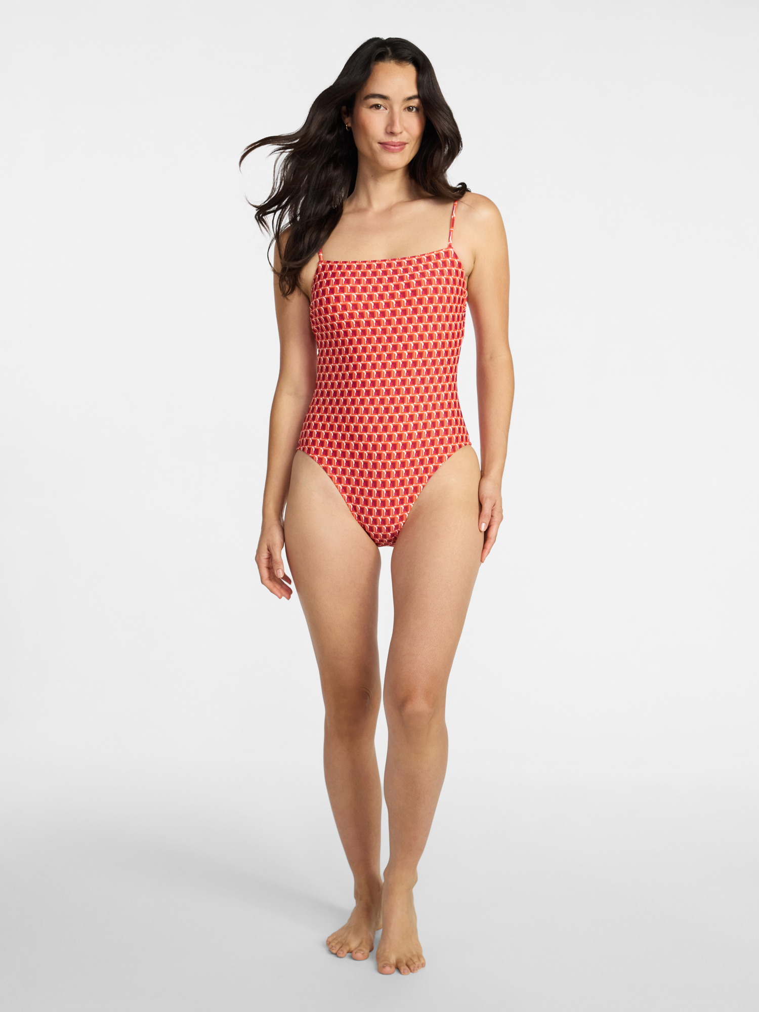 Time and Tru Women's and Women’s Plus Square Neck One-Piece Swimsuit, Sizes XS-3X, Family Swim