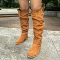 thumbnail image 2 of shqvo Knee High Boots Women Suede Wide Calf Western Cowgirl Boots Low Heel Side Zipper Booties Fashion Dress Boot, 2 of 8