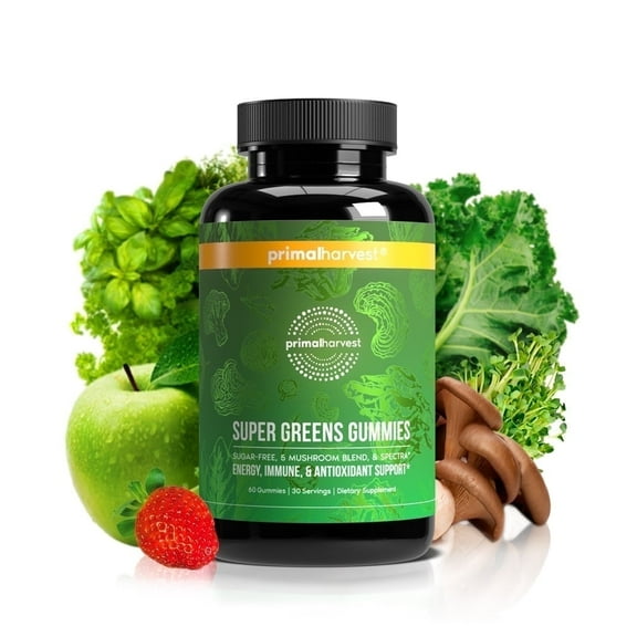 Primal Harvest Super Greens Gummies, 60 CT Superfood Blend with Vitamins and Minerals