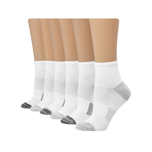 Hanes Womens Breathable Lightweight Super Ankle Socks 6-Pack, 8-12, White Basic